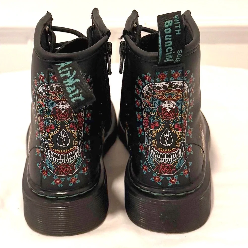 Dr. Martens Youth Size 13 (UK‎ 12) Day of the Dead Skull Print Combat Boots